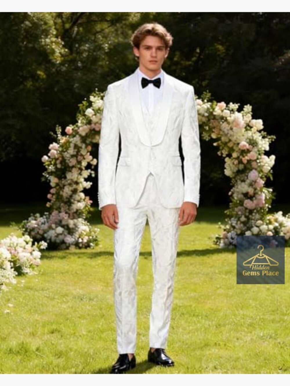 3-Piece Floral Jacquard Slim Fit Suit Set for Wedding Prom Tuxedo - Picture 3 of 7